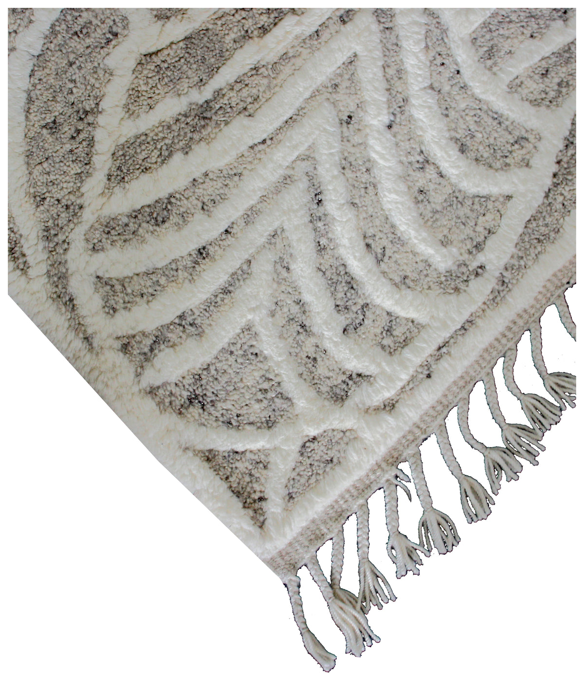 Hand Knotted Ivory Beige Gray Swirl Rug - Hand Carved Texture 5.6x8.6 Feet