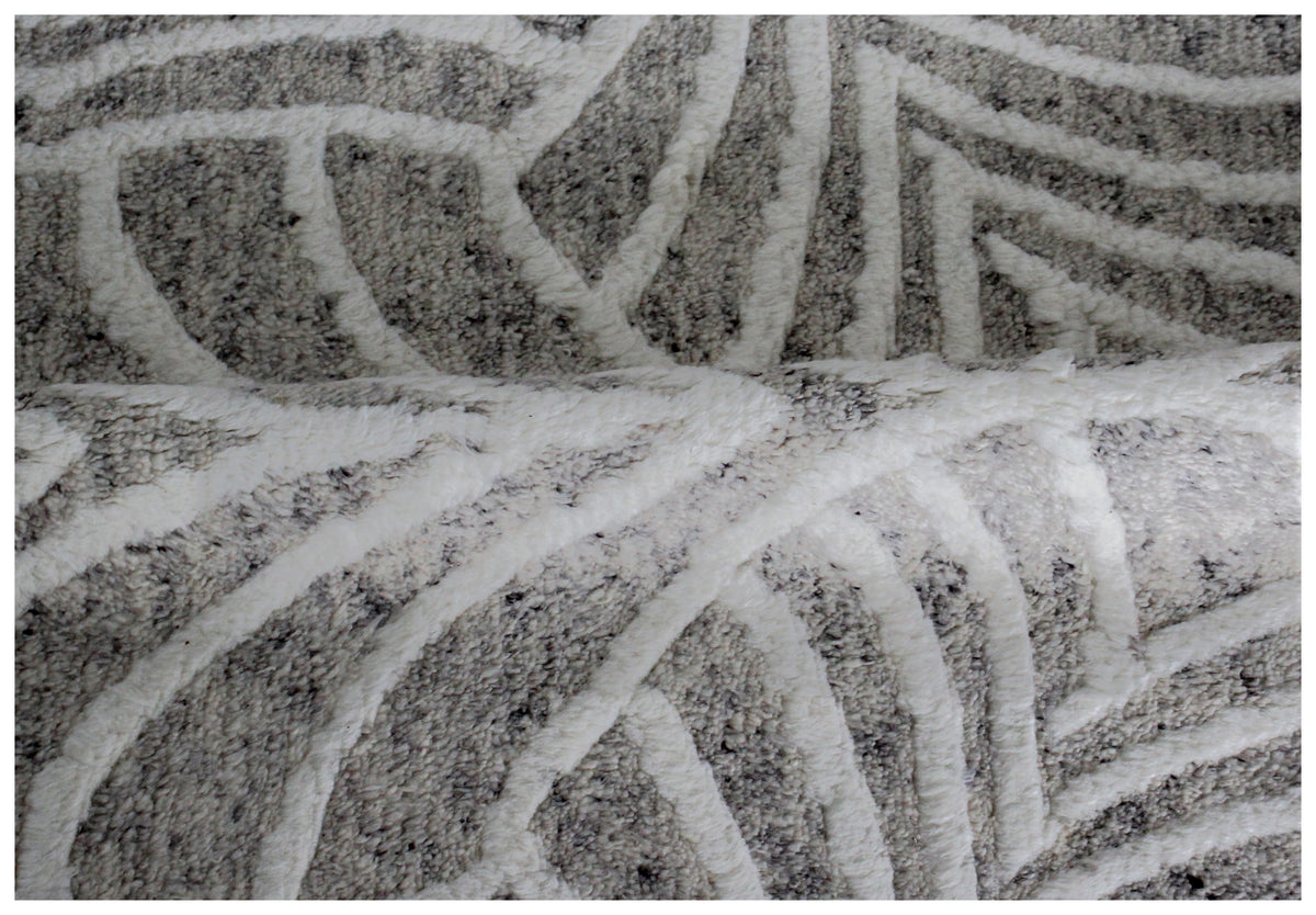 Hand Knotted Ivory Beige Gray Swirl Rug - Hand Carved Texture 5.6x8.6 Feet