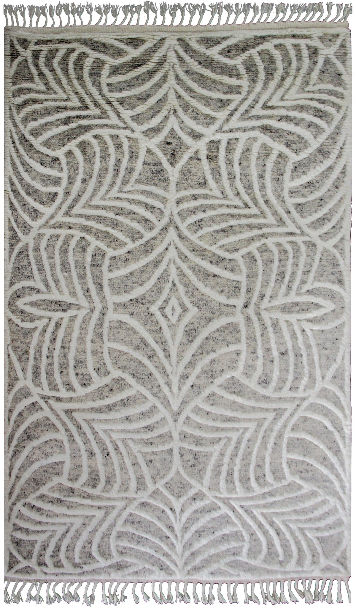 Hand Knotted Ivory Beige Gray Swirl Rug - Hand Carved Texture 5.6x8.6 Feet