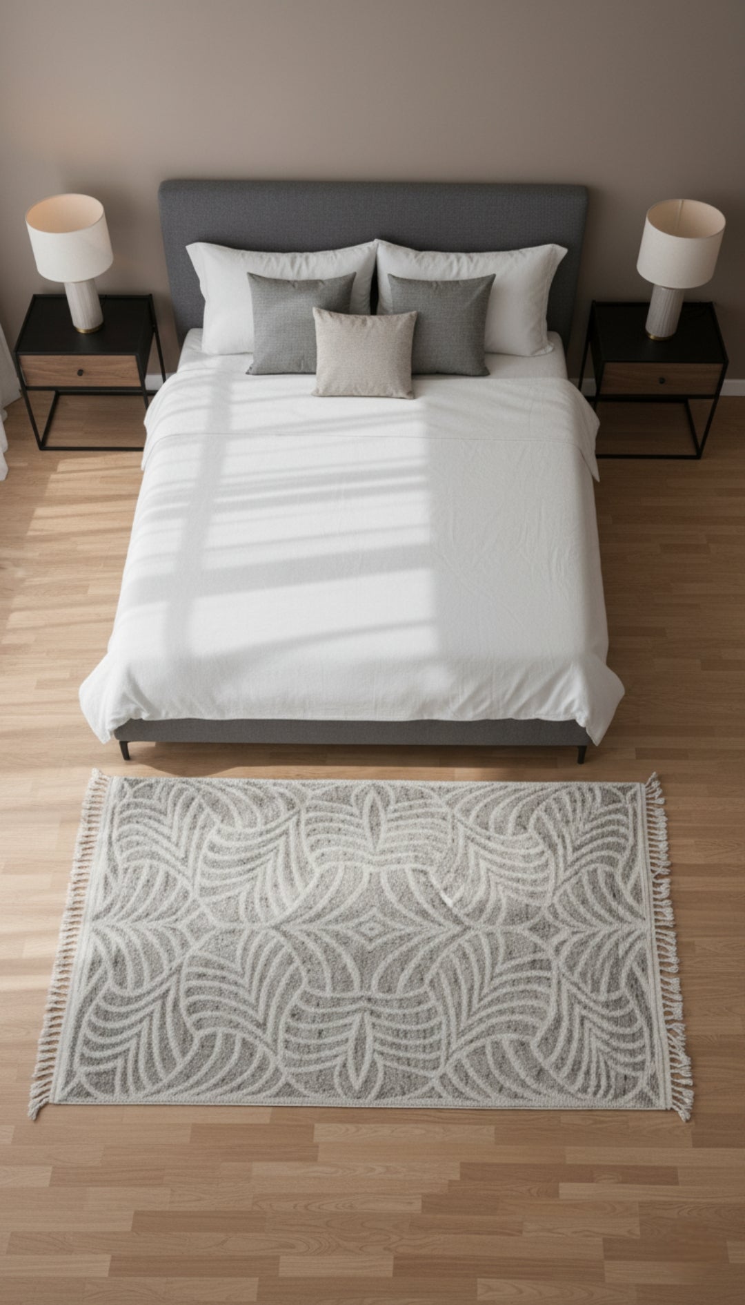 Hand Knotted Ivory Beige Gray Swirl Rug - Hand Carved Texture 5.6x8.6 Feet