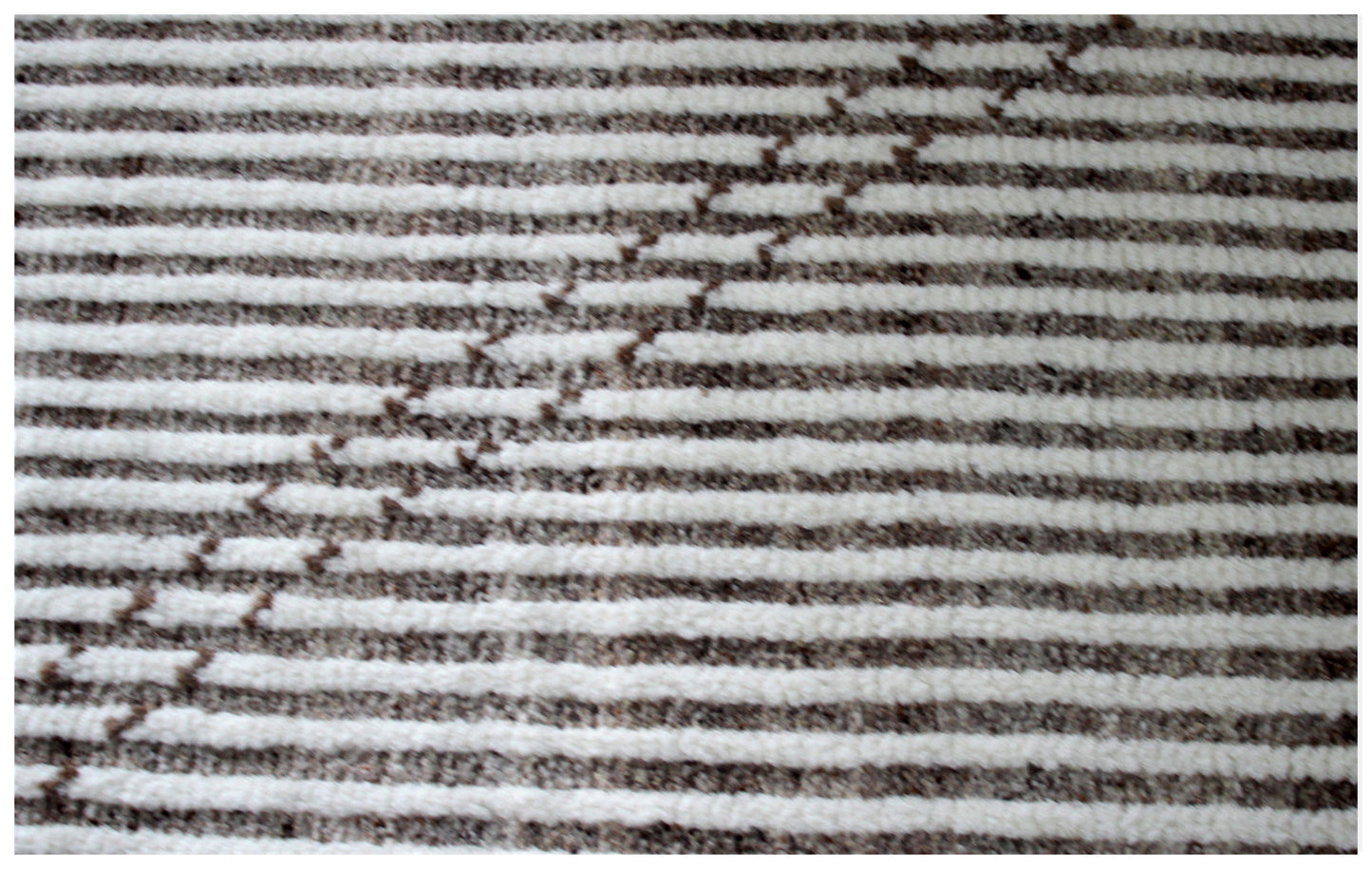 Hand Knotted Ivory Brown Horizontal Modern Striped Rug - Hand Carved Texture 5x8.6