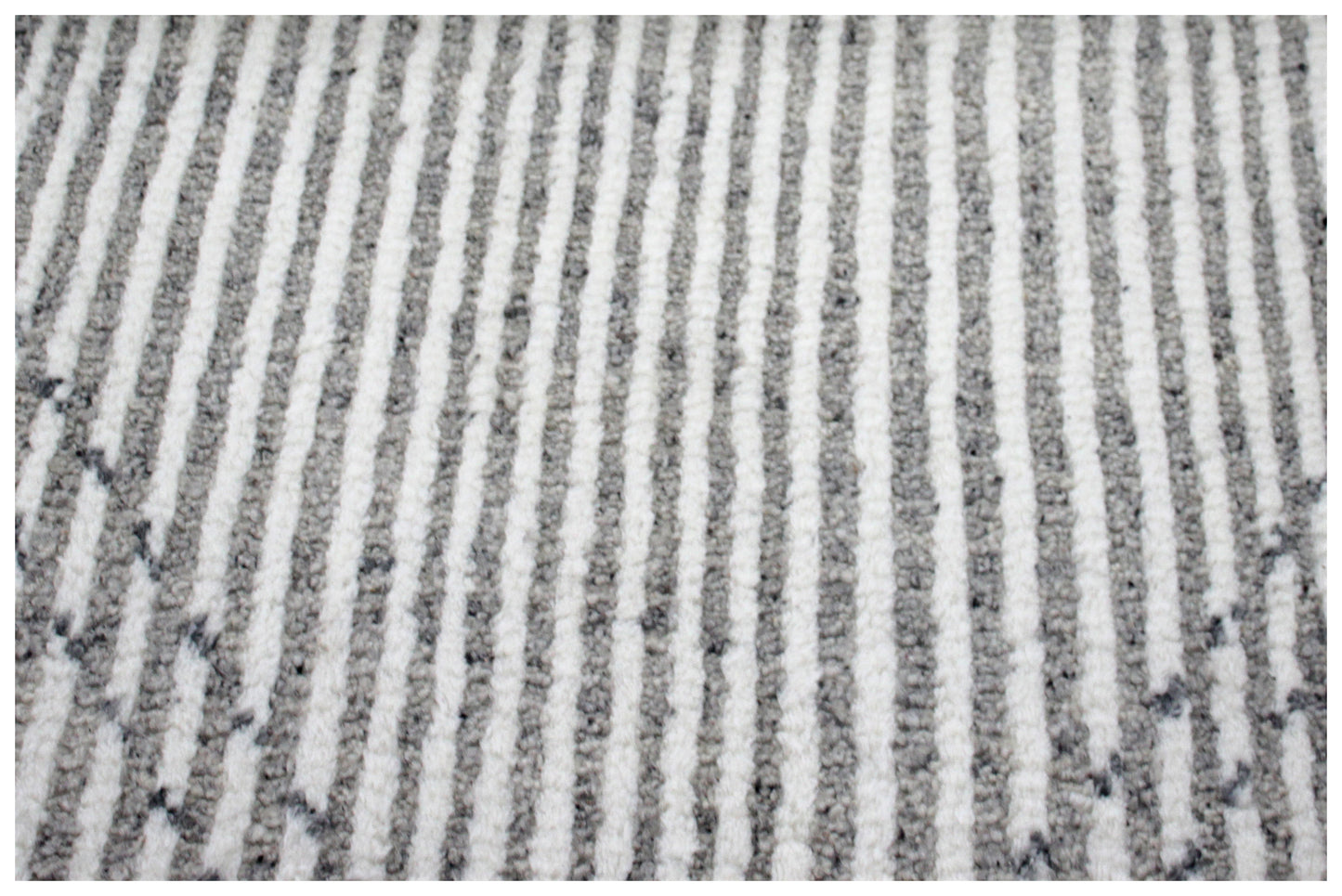 Hand Knotted Ivory Gray Modern Striped Rug - Hand Carved Texture 5.6x8.6 Feet