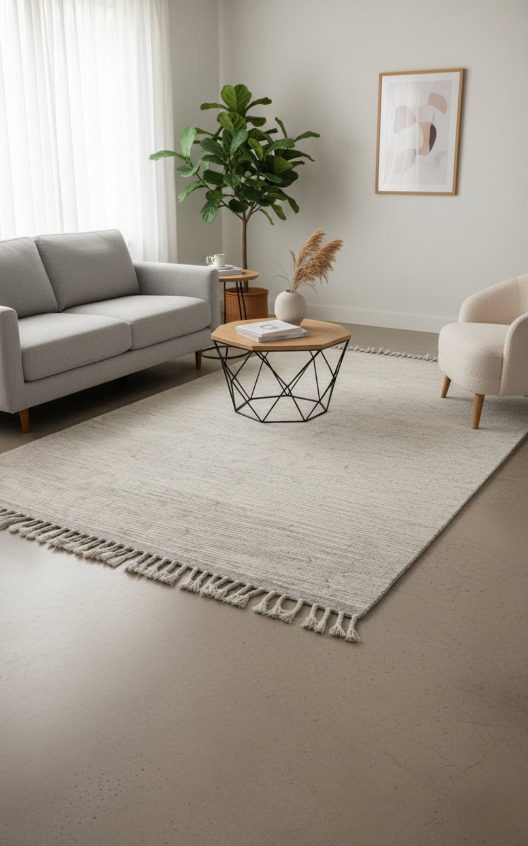 Hand Knotted Ivory Gray Striped Rug - Textured Area Rug 6x8 Feet