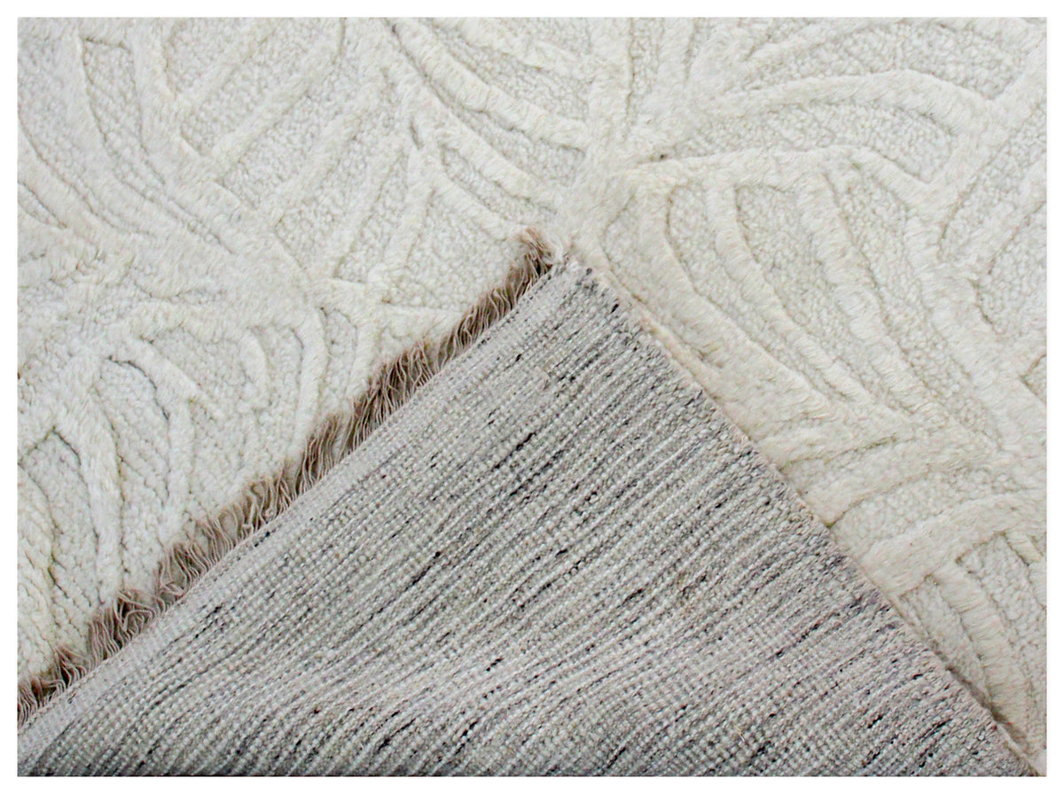 Hand Knotted Ivory Swirl Rug - Hand Carved Texture Area Rug 5.6x8 Feet