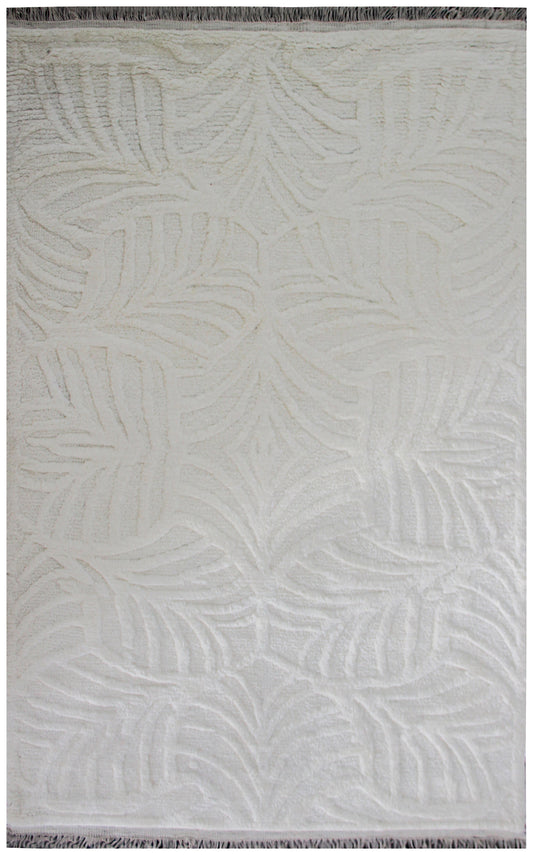Hand Knotted Ivory Swirl Rug - Hand Carved Texture Area Rug 5.6x8 Feet