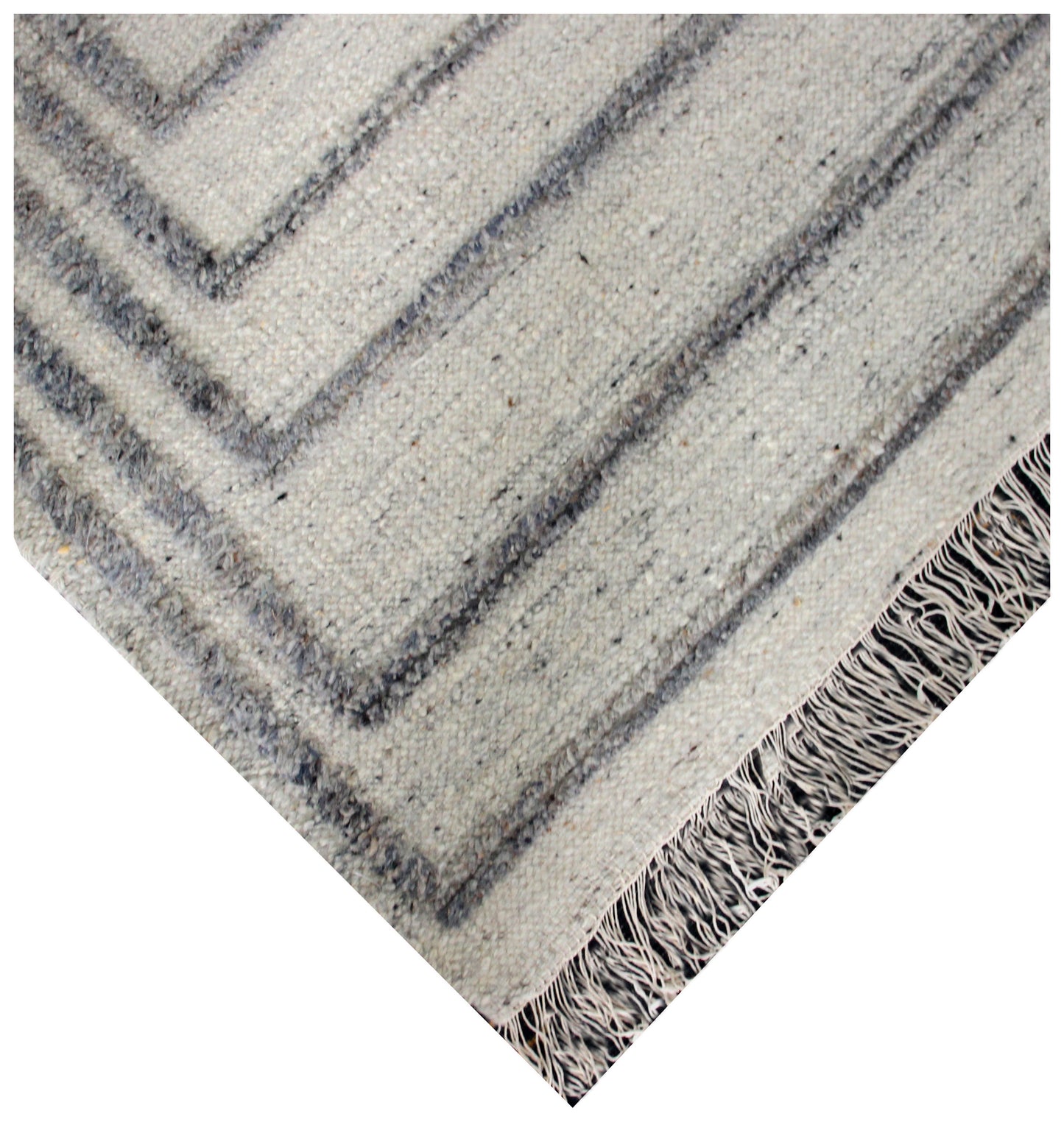 Hand Knotted Ivory and Gray Geometric Maze Rug - Modern Area Rug 5.6x8.6 Feet