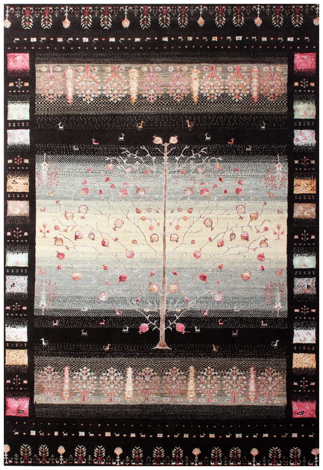 Hand Knotted Tree of Life 6.6X10 Rug - Black Multi Color Natural Wool Area Rug