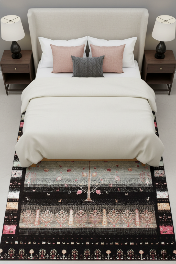 Hand Knotted Tree of Life 6.6X10 Rug - Black Multi Color Natural Wool Area Rug