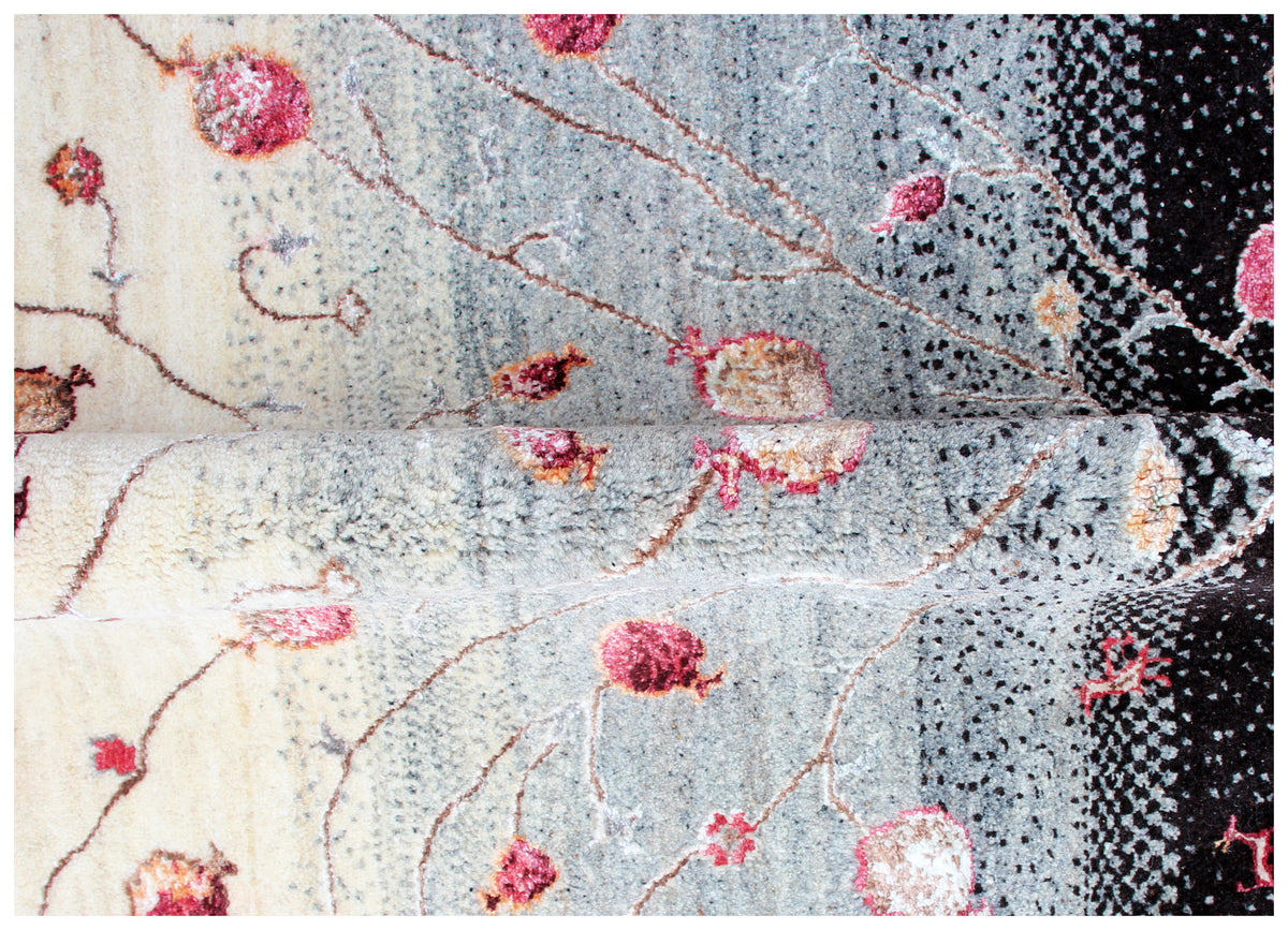 Hand Knotted Tree of Life 6.6X10 Rug - Black Multi Color Natural Wool Area Rug