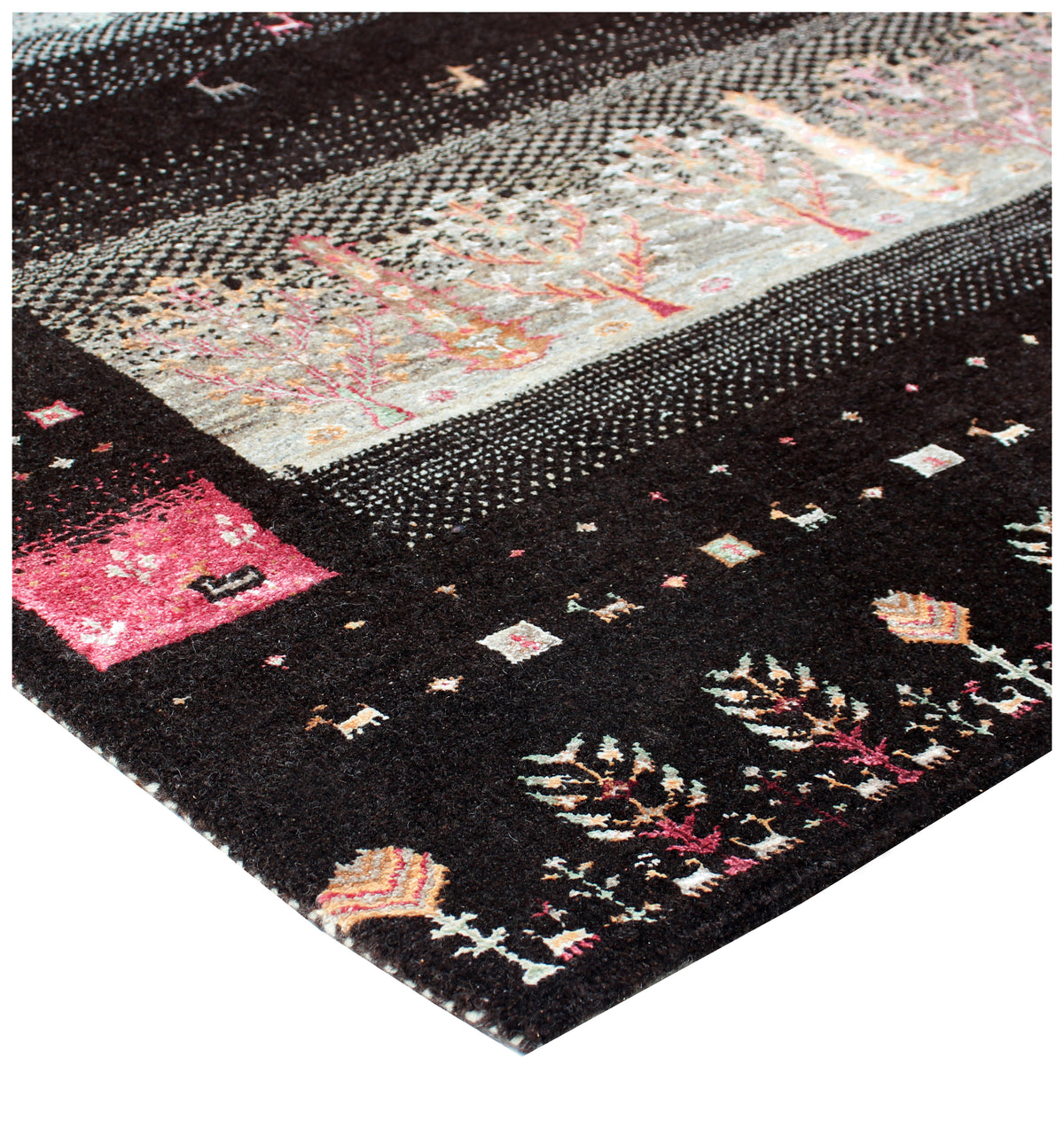 Hand Knotted Tree of Life 6.6X10 Rug - Black Multi Color Natural Wool Area Rug