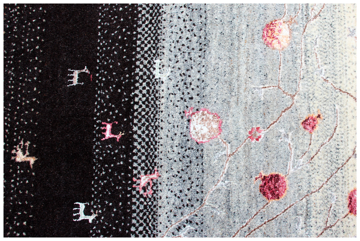 Hand Knotted Tree of Life 6.6X10 Rug - Black Multi Color Natural Wool Area Rug