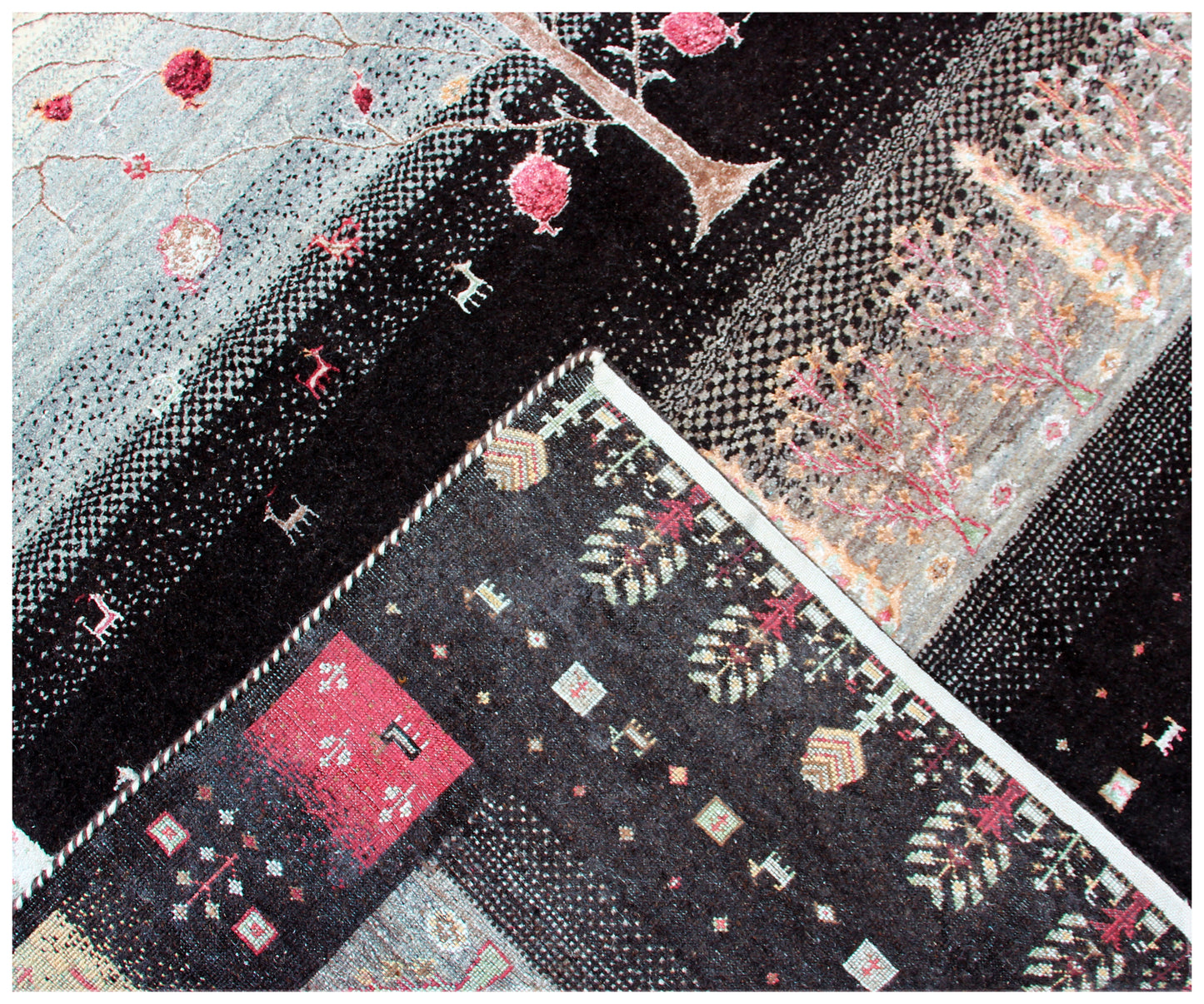 Hand Knotted Tree of Life 6.6X10 Rug - Black Multi Color Natural Wool Area Rug