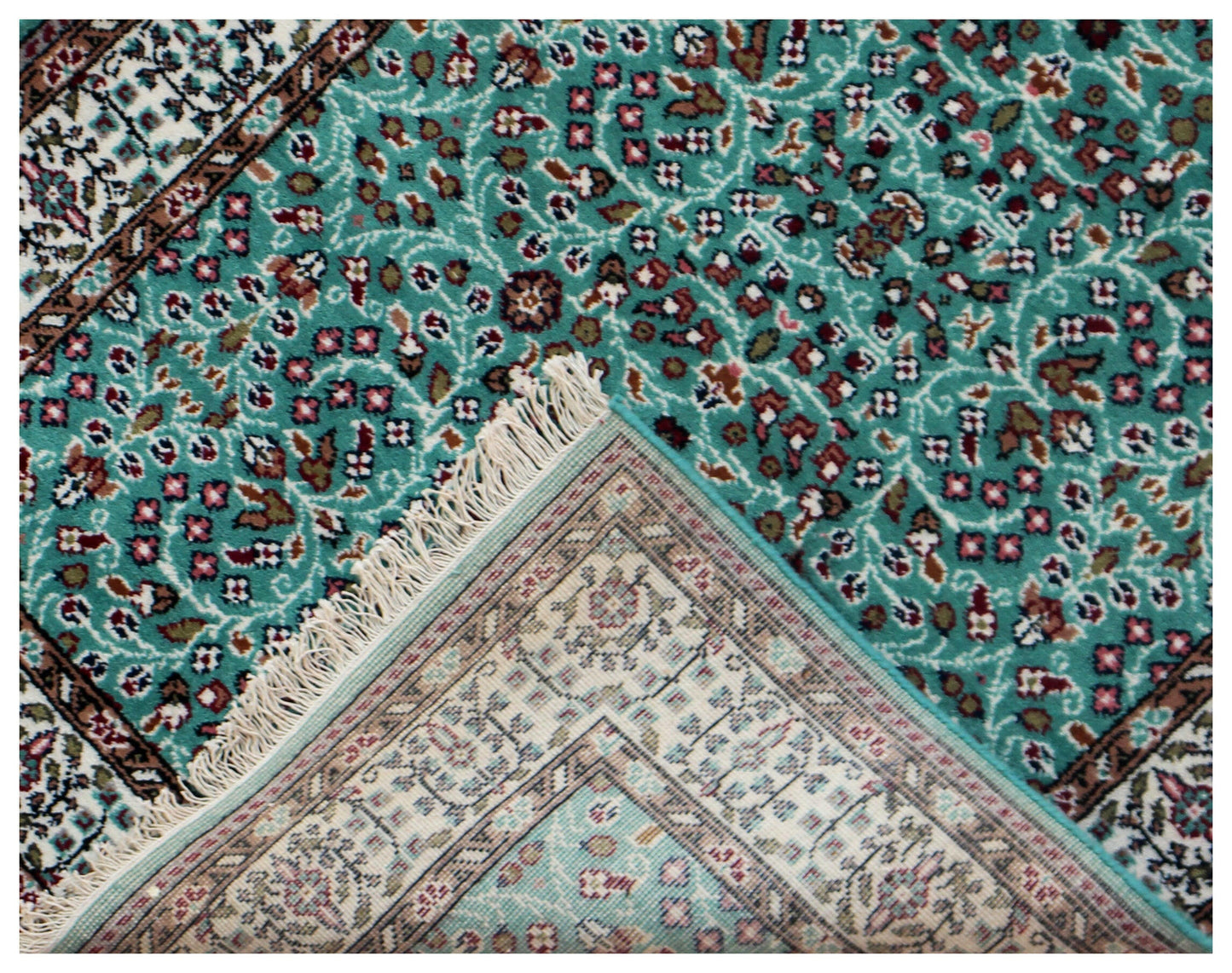 Traditional Floral Wool Rug – 4x6 Teal, Ivory, Brown Fine Hand-Knotted Carpet.