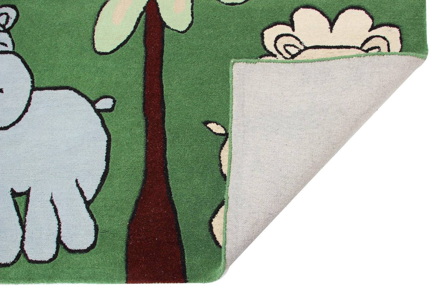 Jungle Animal Kids Rug Green Hand-Tufted Safari Nursery Play Mat rug - Tufts Knots