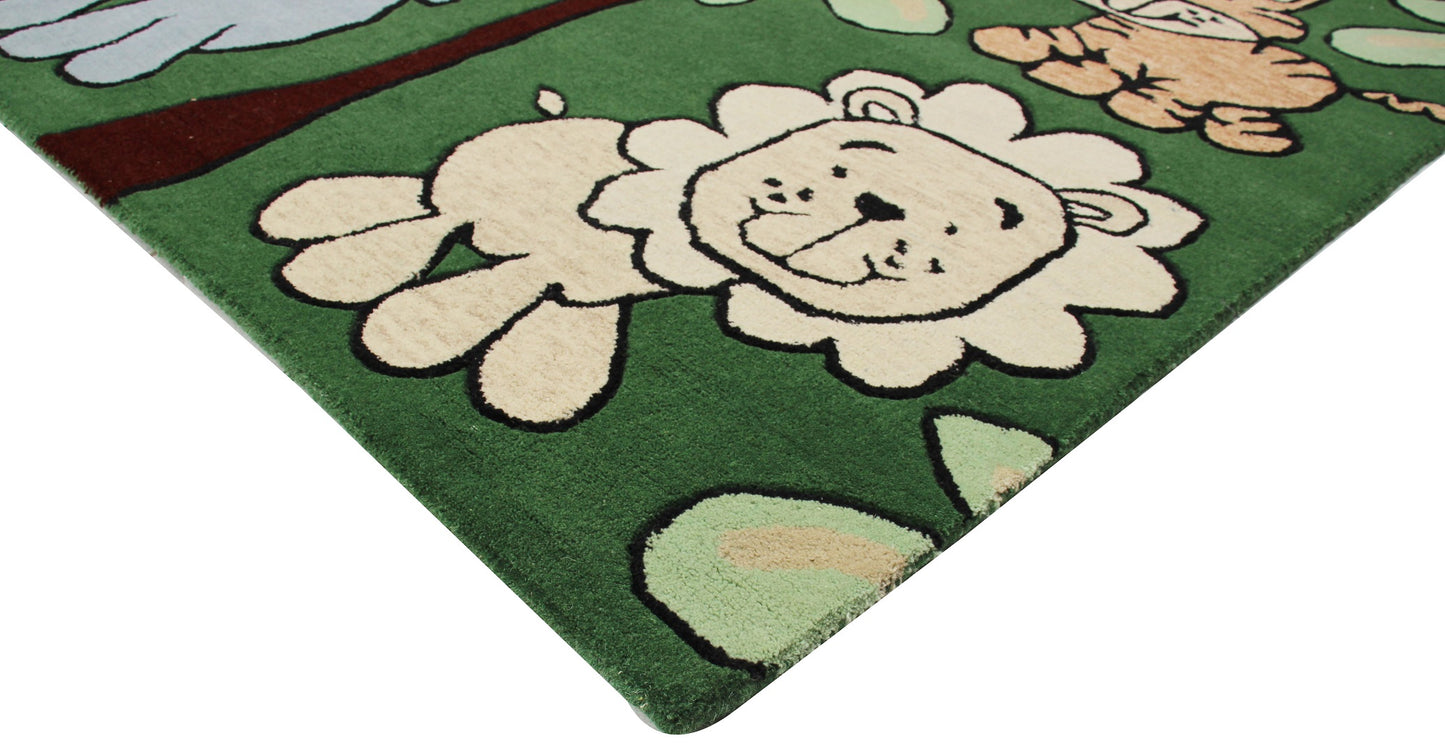 Jungle Animal Kids Rug Green Hand-Tufted Safari Nursery Play Mat rug - Tufts Knots