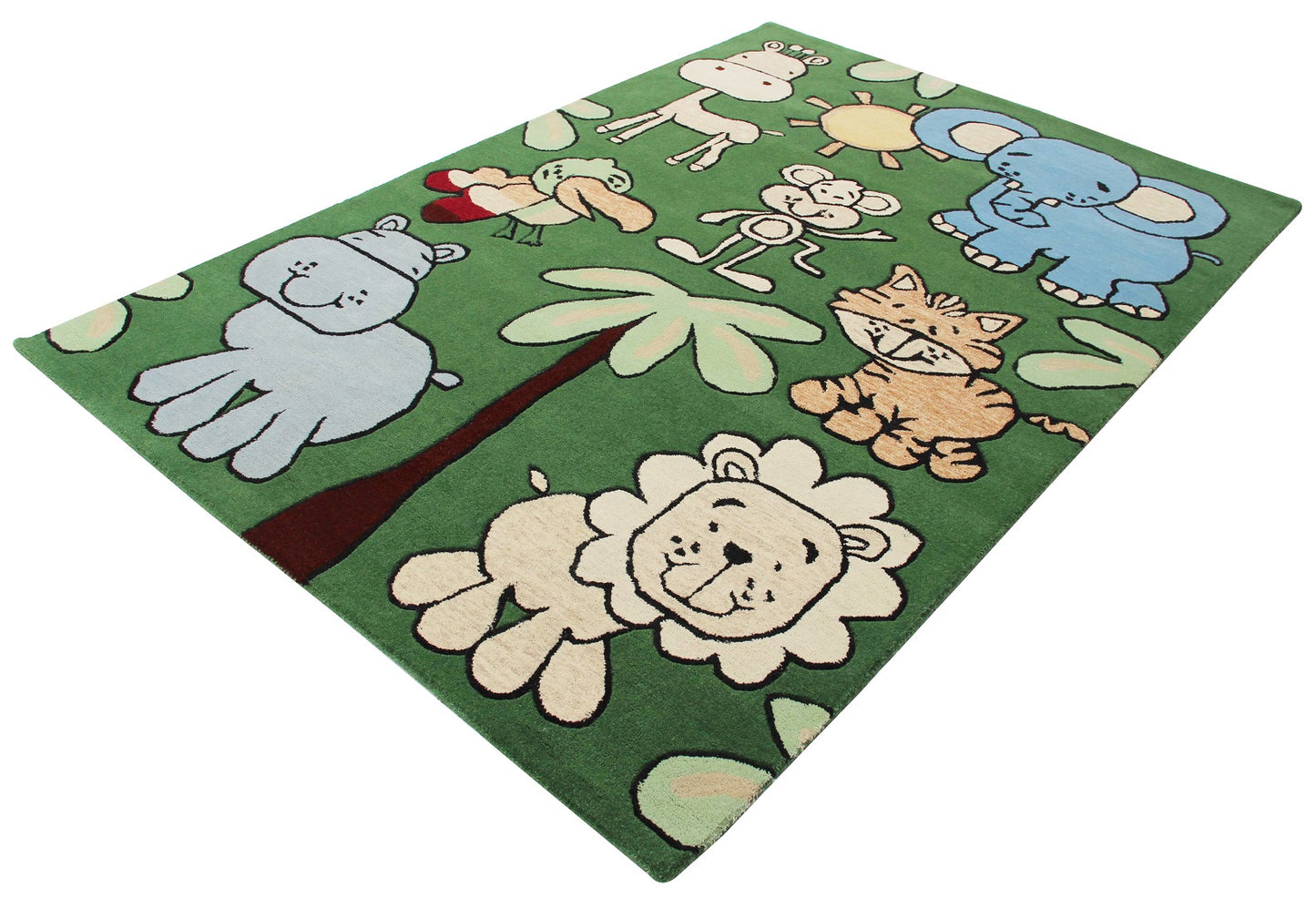 Jungle Animal Kids Rug Green Hand-Tufted Safari Nursery Play Mat rug - Tufts Knots