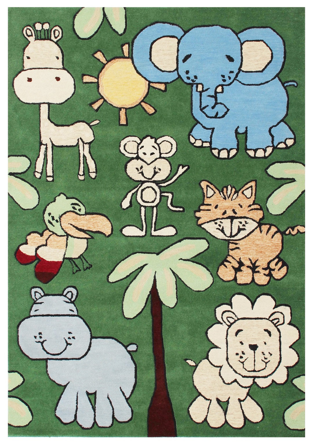 Jungle Animal Kids Rug Green Hand-Tufted Safari Nursery Play Mat rug - Tufts Knots