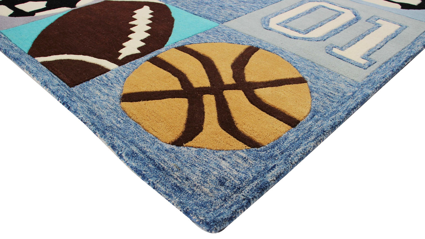 Sports Ball Kids Rug | Multi Size Colorful Hand-Tufted Athletic Theme Play Mat for Boys Room