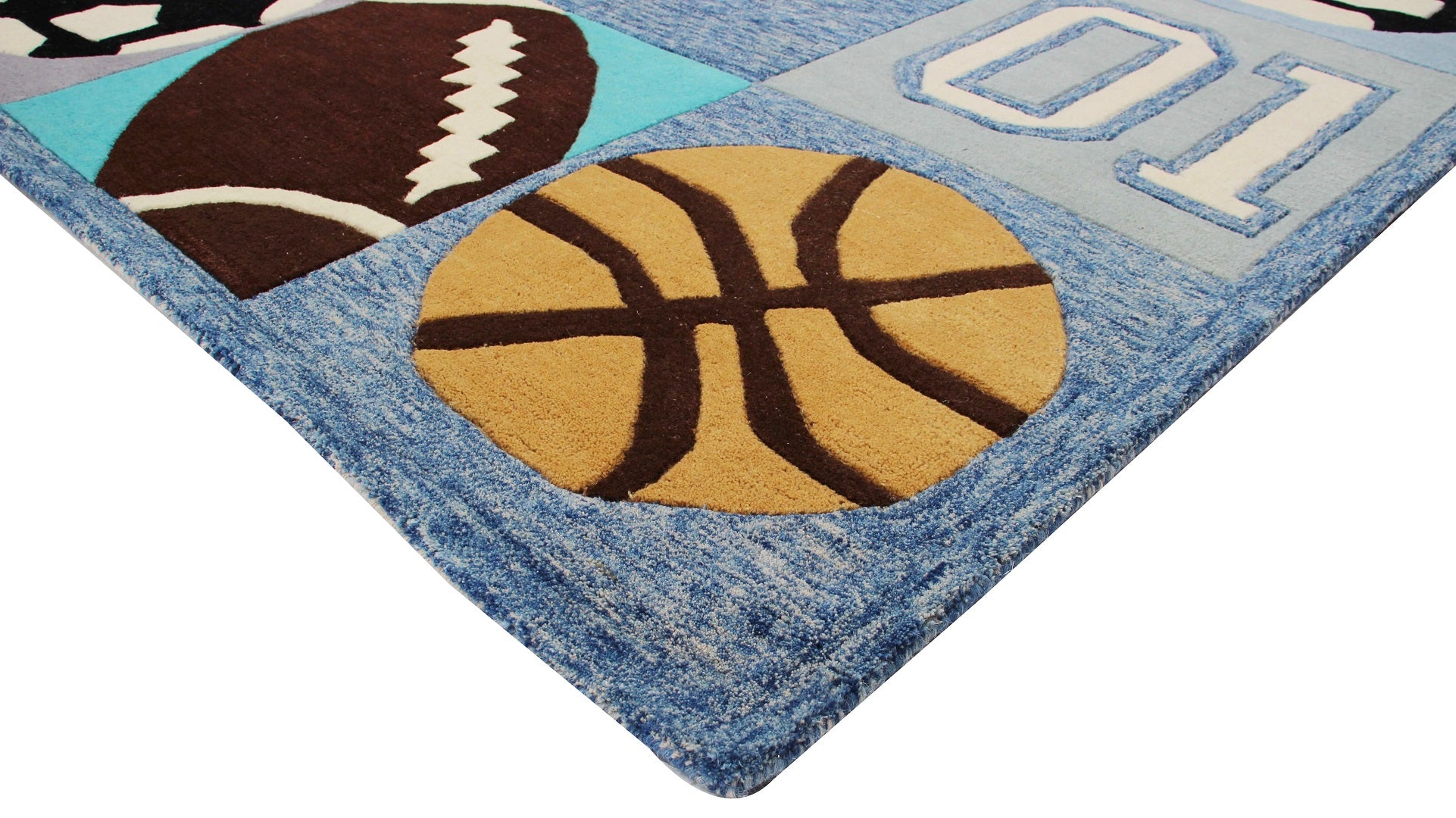 Sports Ball Kids Rug | Colorful Hand-Tufted Athletic Theme Play Mat.