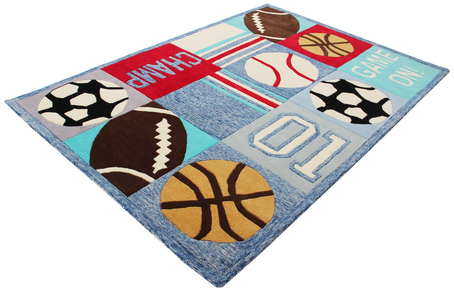 Sports Ball Kids Rug | Multi Size Colorful Hand-Tufted Athletic Theme Play Mat for Boys Room