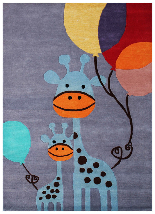 Giraffe Balloons Kids Rug – Custom Gray Hand-Tufted Nursery Play Mat.