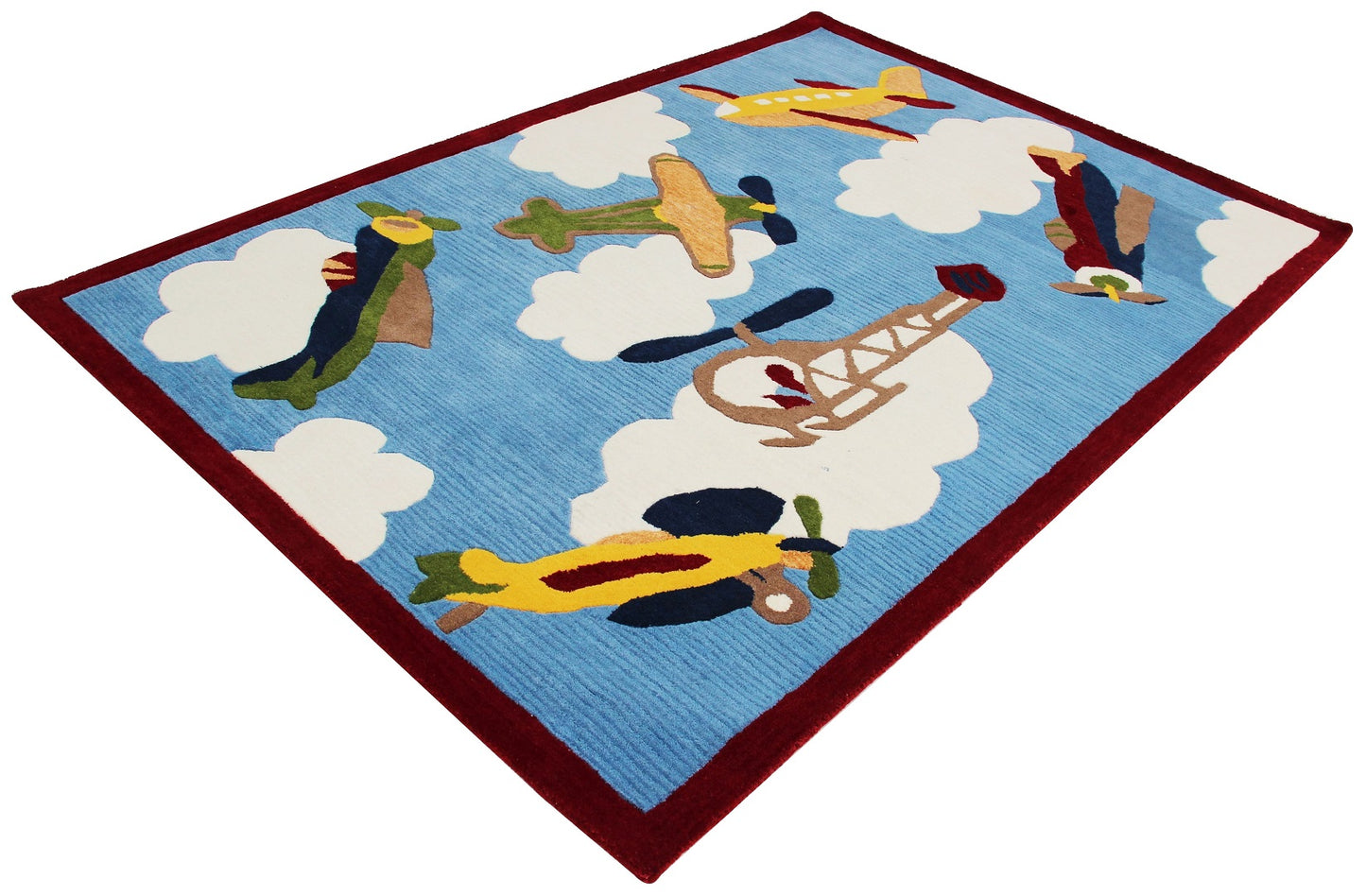 Playful Kids' Airplane Hand Tufted Custom made Area Rug - Blue Sky & Clouds