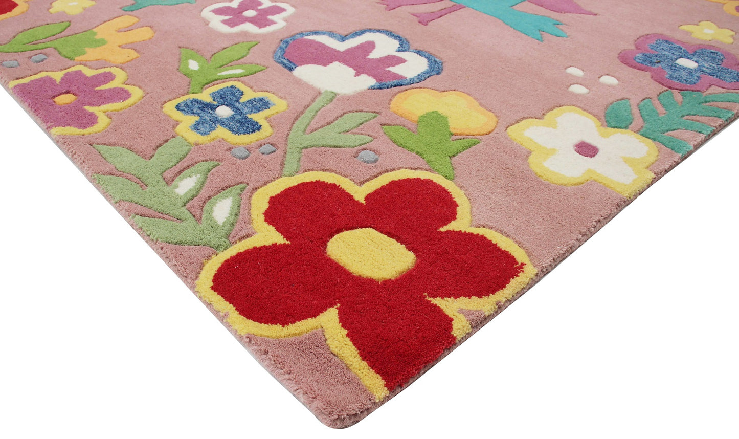 Sweet Dreams! Kids' Pink Hand-Tufted Love Birds & Floral Multi Size Area Rug - Tufts Knots
