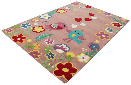 Hand Tufted Love Birds Flowers Kids Rug - Educational Nature Learning Rug