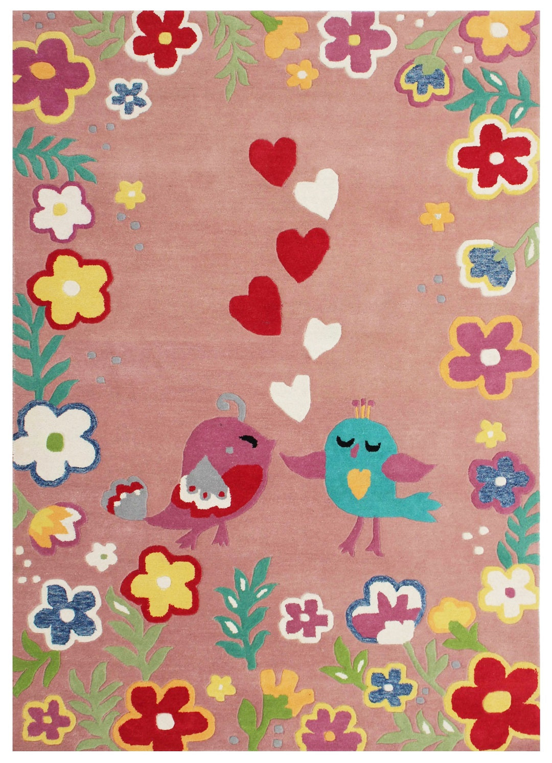 Sweet Dreams! Kids' Pink Hand-Tufted Love Birds & Floral Multi Size Area Rug - Tufts Knots