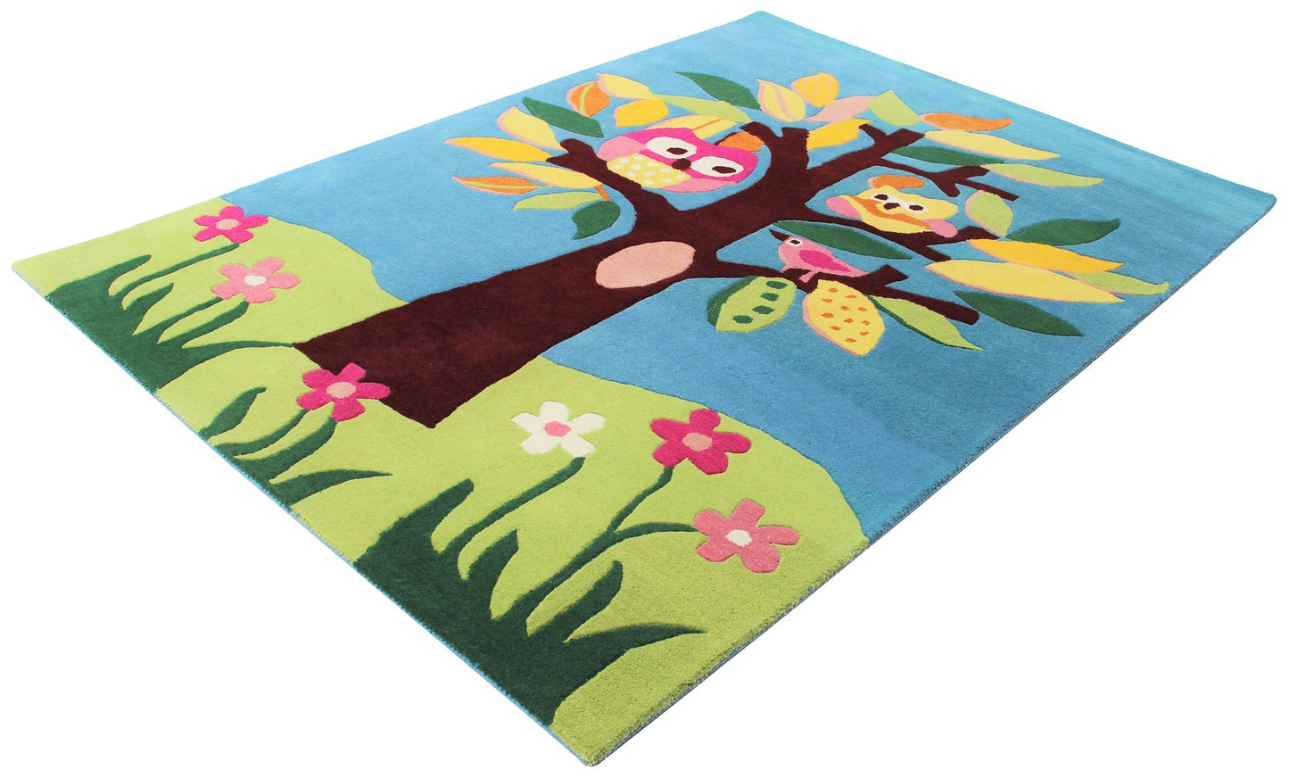 Colorful Birds & Owls Hand-Tufted Playful Custom Made Kids' Rug - Nature Design - Tufts Knots