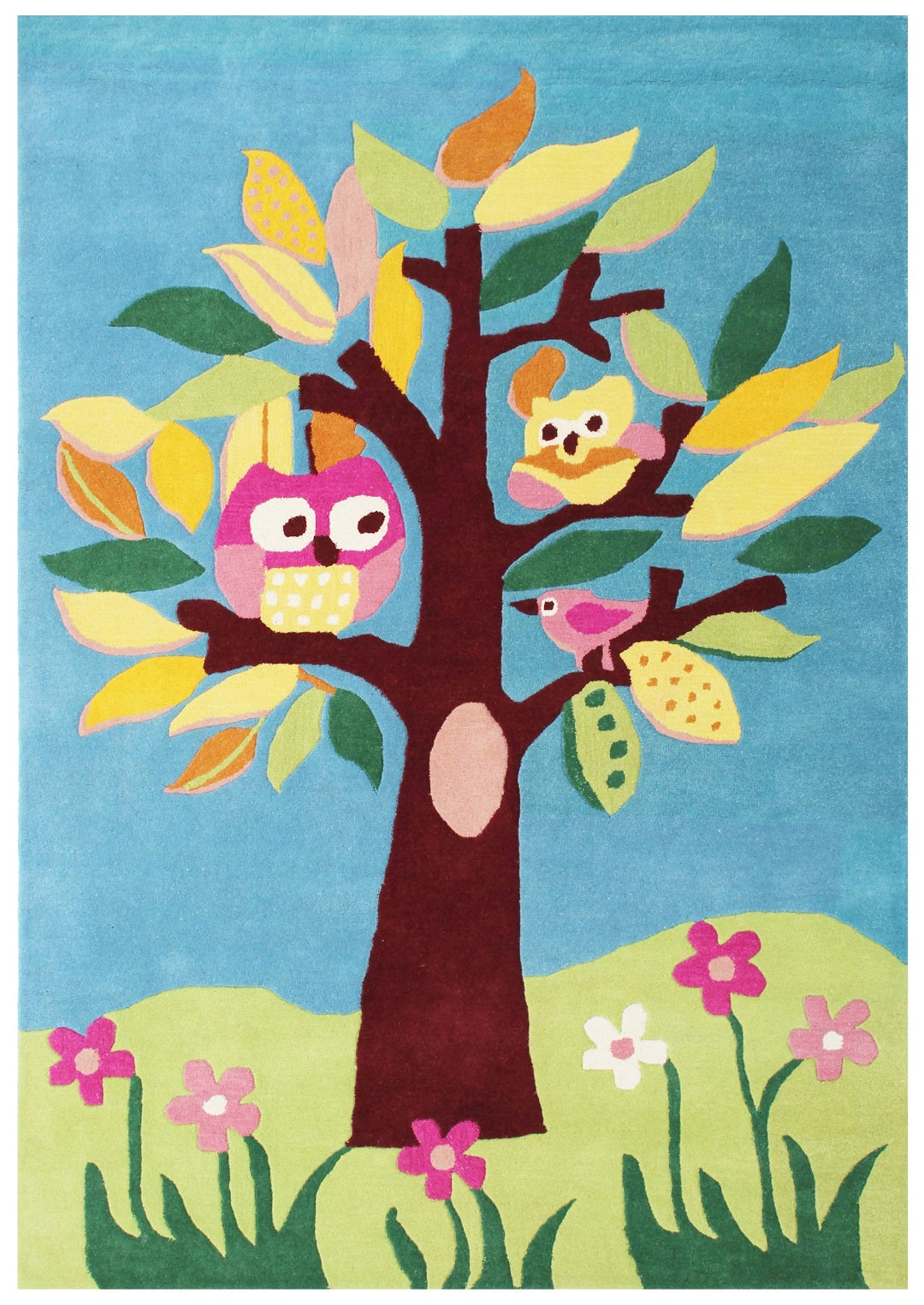 Colorful Birds & Owls Hand-Tufted Playful Custom Made Kids' Rug - Nature Design - Tufts Knots