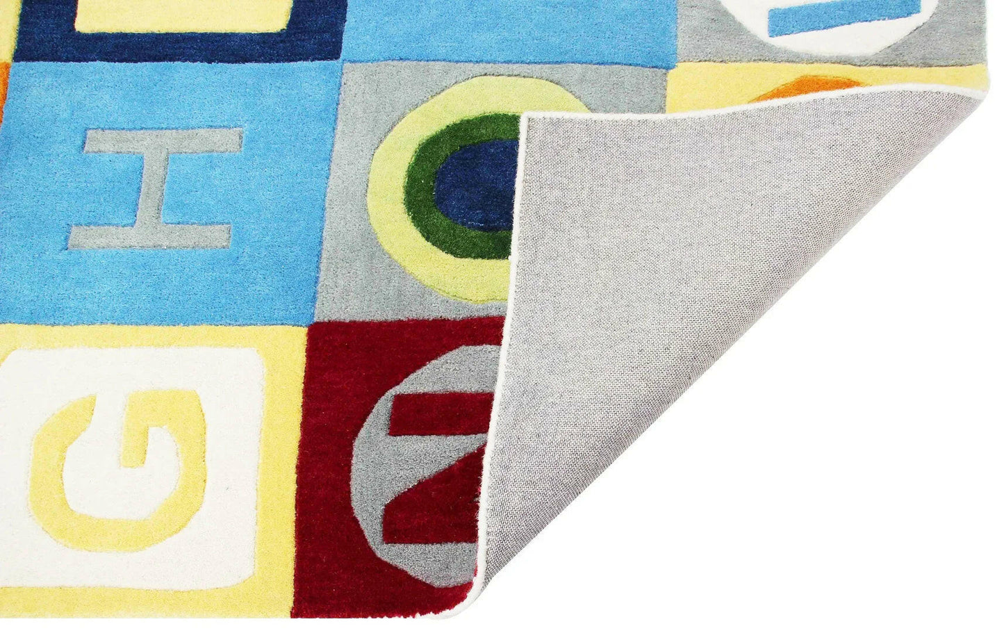 Modern Educational Hand-Tufted Rug with Colorful Letter Blocks Custom Made area rug.