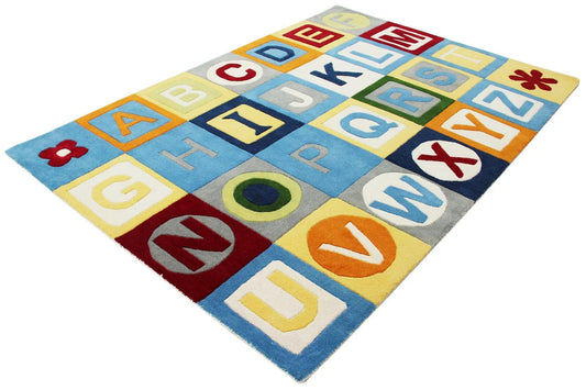 Hand Tufted Alphabet Blocks Kids Rug - Educational Learning Rug for Nursery