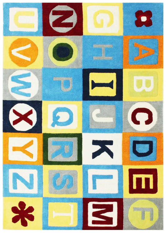 Modern Educational Hand-Tufted Rug with Colorful Letter Blocks Custom Made area rug.