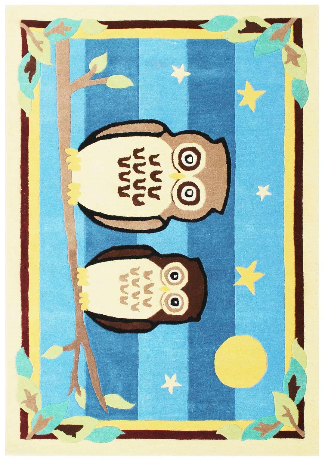 Cozy Comfort Blue Hand-Tufted Kids' Owl Rug for Nursery or Playroom.