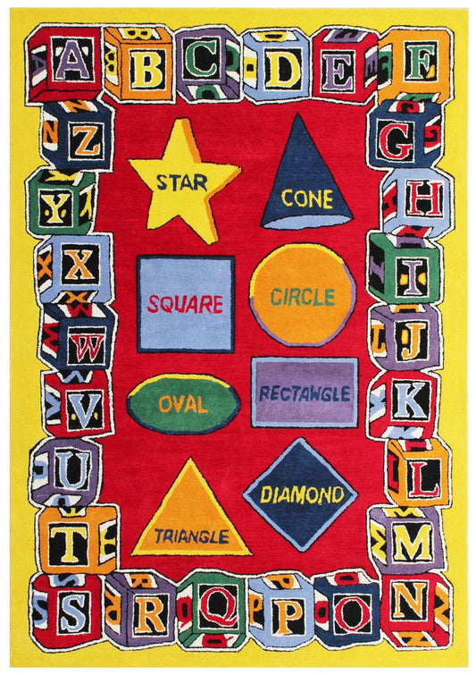 Educational Shapes & Alphabet Kids Rug – Custom Hand-Tufted Colorful Playroom Carpet for Learning Fun.