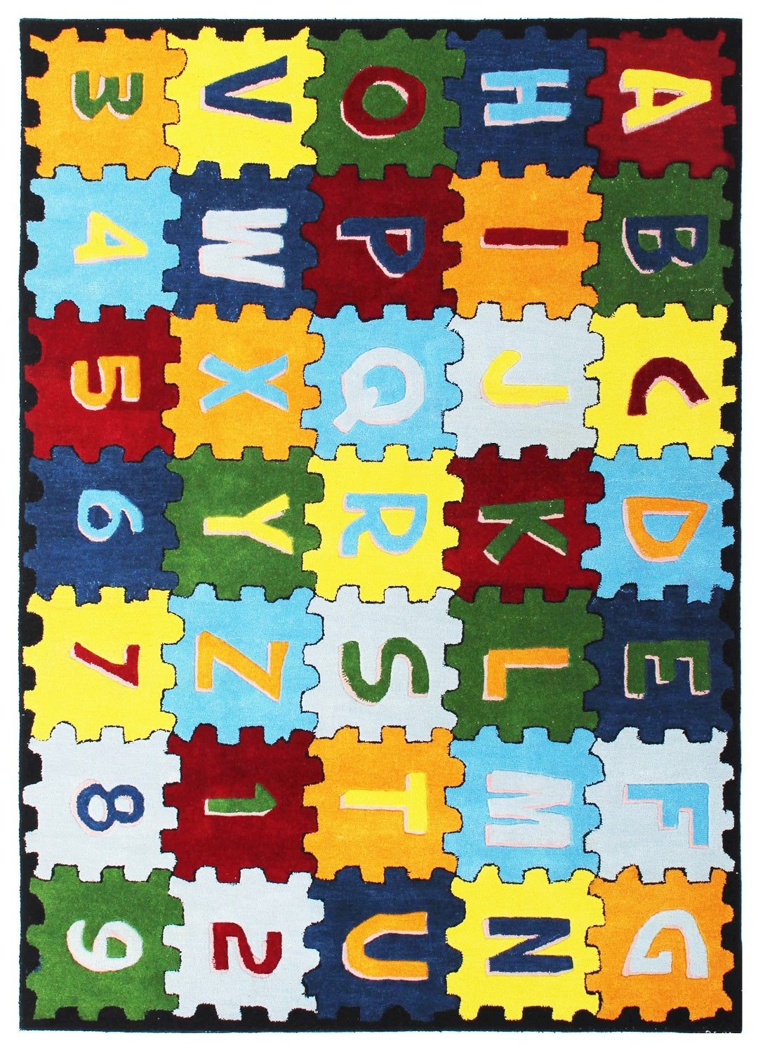"Educational Alphabet & Numbers Hand-Tufted Custom made Kids Rug – Colorful Puzzle Design Playmat for Learning & Fun" - Tufts Knots