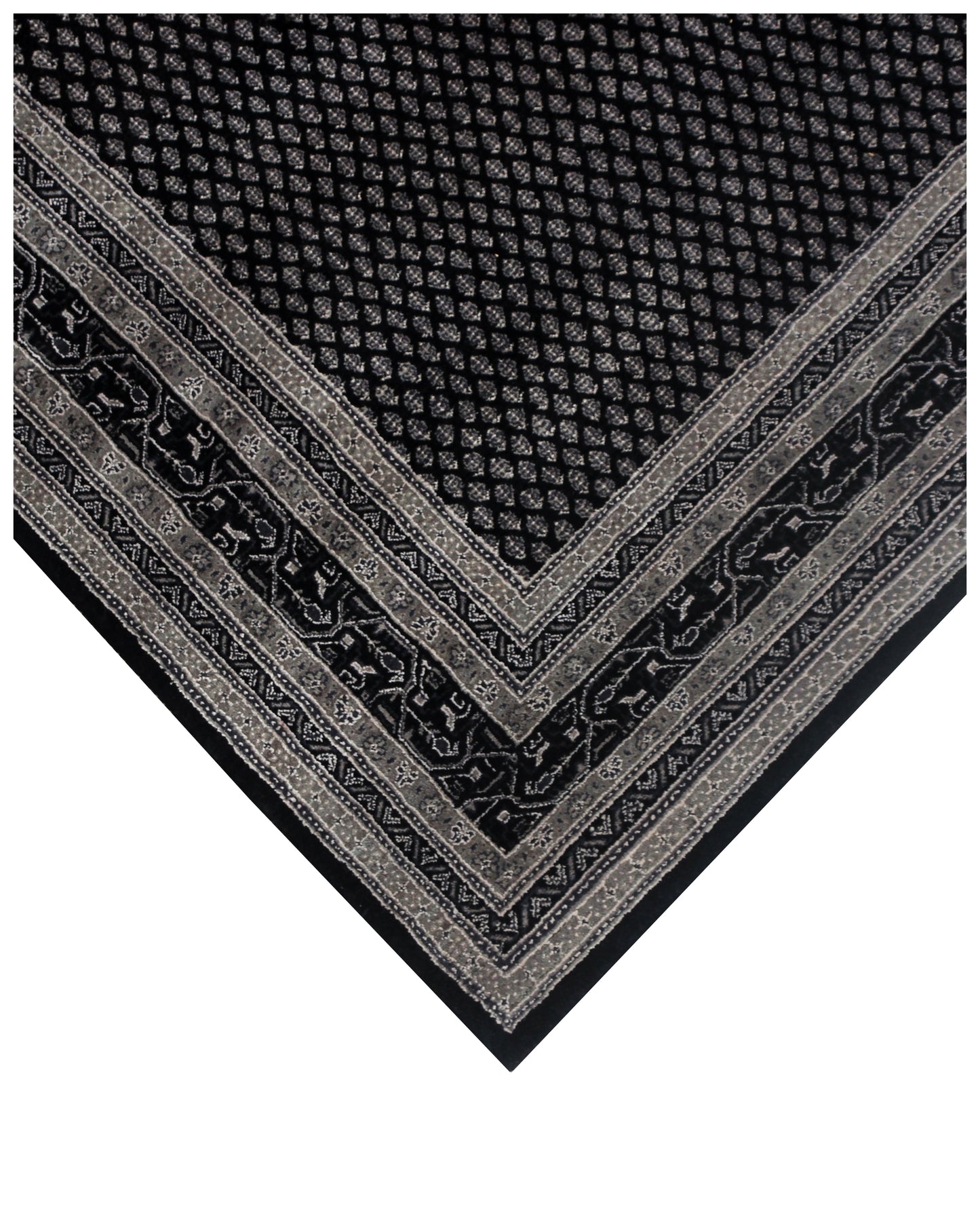 Fine Hand-Knotted Black & Charcoal Modern Geometric Wool Area Rug – Available in 7x10 and 8.6x11.6 Sizes