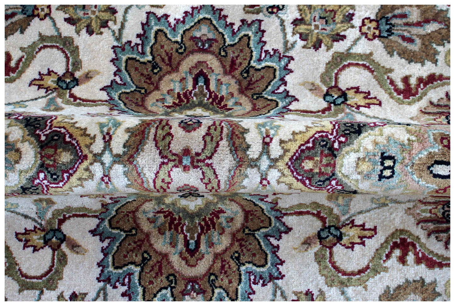 Ivory Cream Crimson Rust Taupe Persian Tabriz Floral Hand Knotted Wool 6x6 Round Bhadohi Area Rug