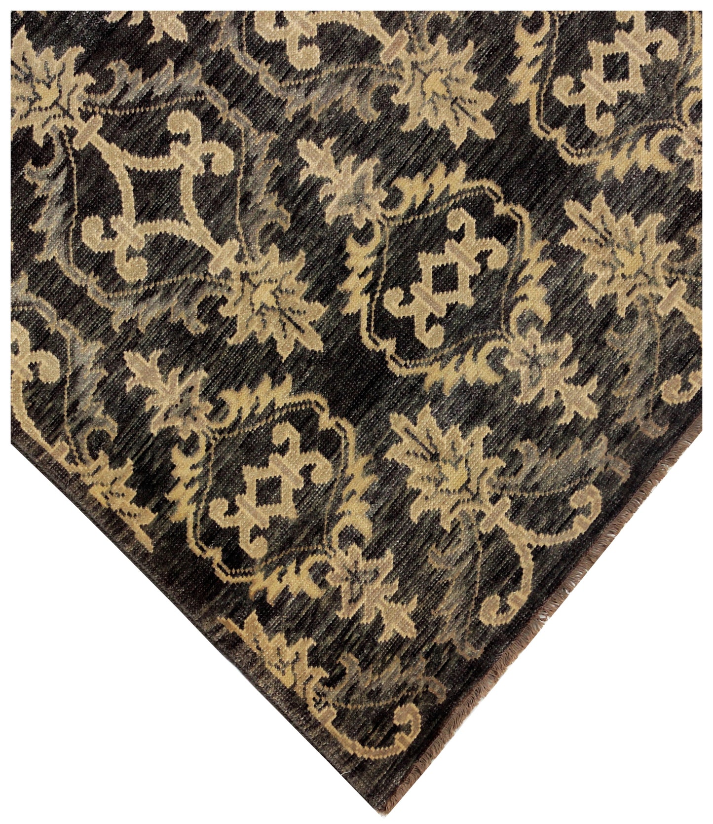Charcoal Grey Beige 6x9 Wool Area Rug - Hand Knotted Vintage Antique European Scrolling Floral