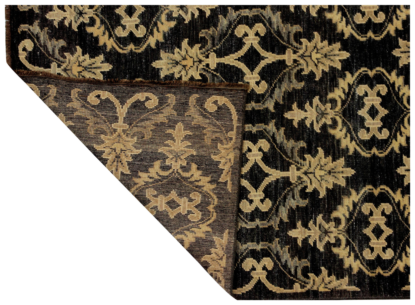 Charcoal Grey Beige 6x9 Wool Area Rug - Hand Knotted Vintage Antique European Scrolling Floral
