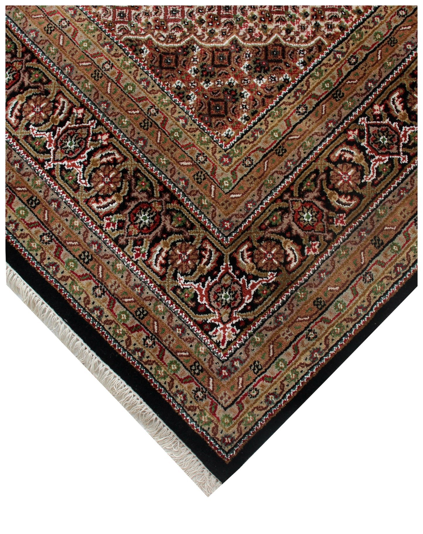 Custom made Fine Hand Knotted Premium look Gold, Brown, Black and Ivory Traditional Heriz medallion design wool area rug.