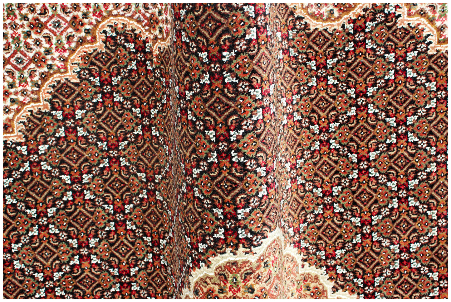 Custom made Fine Hand Knotted Premium look Gold, Brown, Black and Ivory Traditional Heriz medallion design wool area rug.