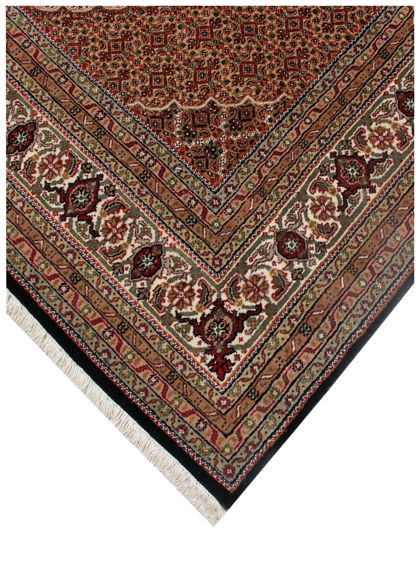 Ivory, Brown, Black and Gold premium look Fine Hand Knotted Traditional Heriz medallion design Custom made wool area rug.