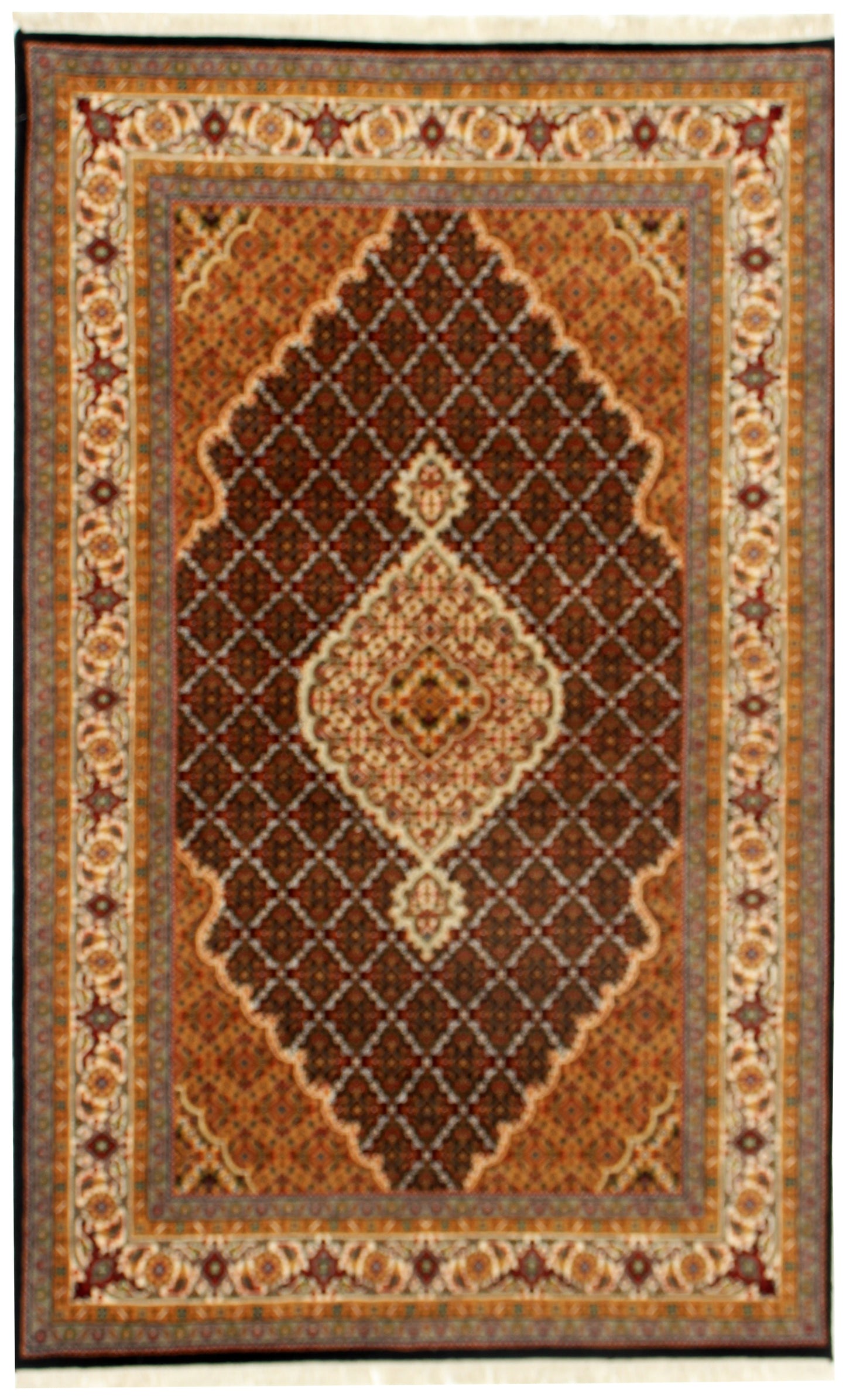 Traditional Heriz 5x8 Hand Knotted Wool Rug – Brown, Rust, Ivory & Gold Medallion Design