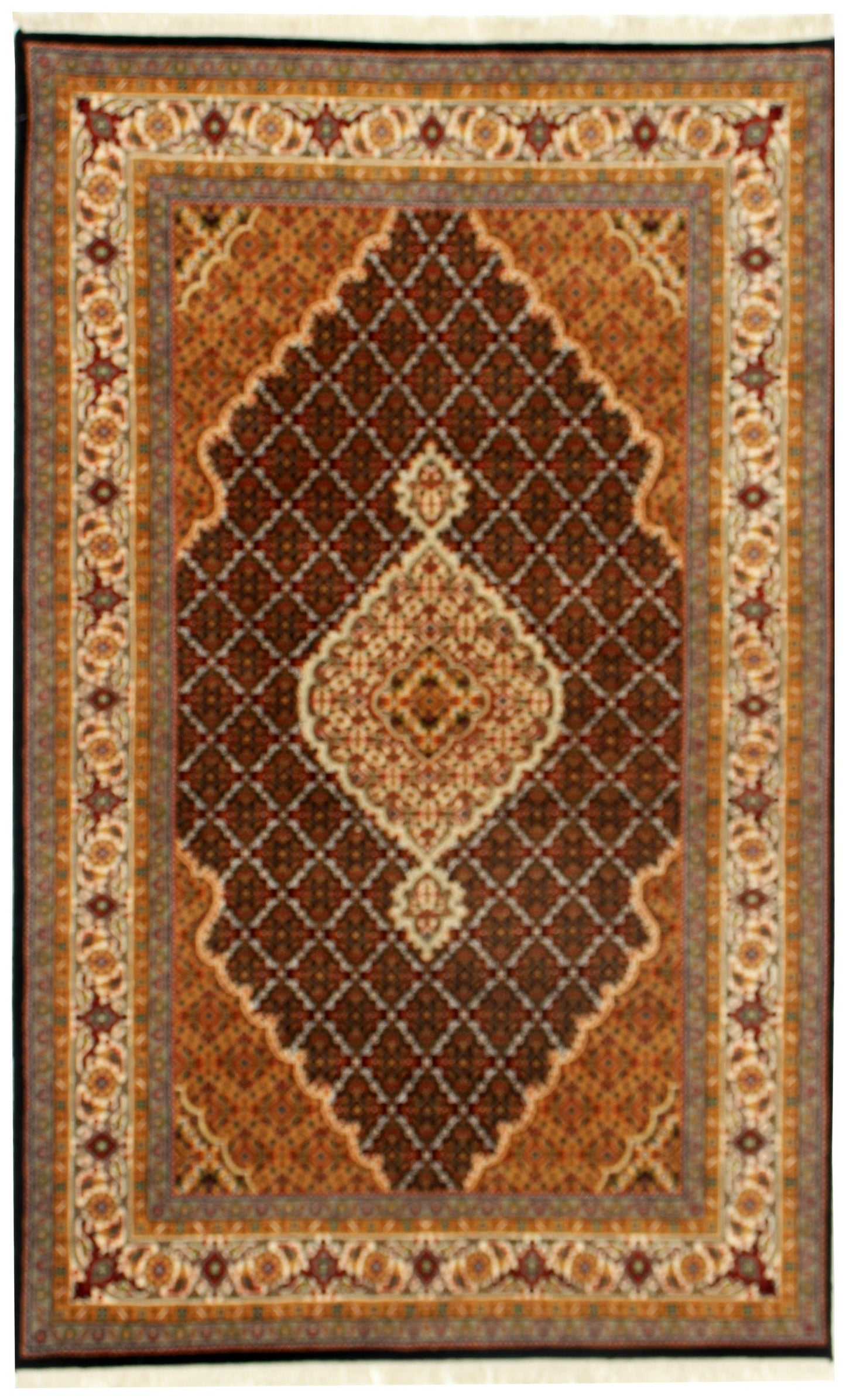 Traditional Heriz 5x8 Hand Knotted Wool Rug – Brown, Rust, Ivory & Gold Medallion Design.