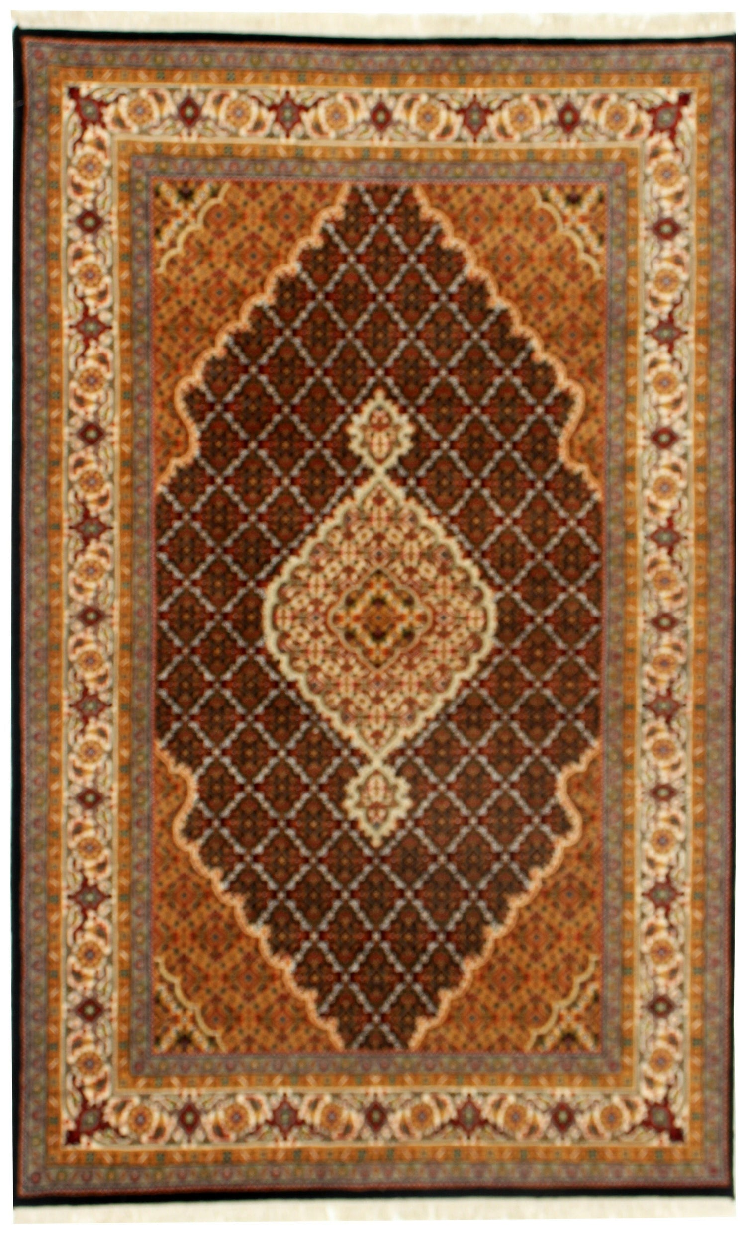 Traditional Heriz 5x8 Hand Knotted Wool Rug – Brown, Rust, Ivory & Gold Medallion Design.