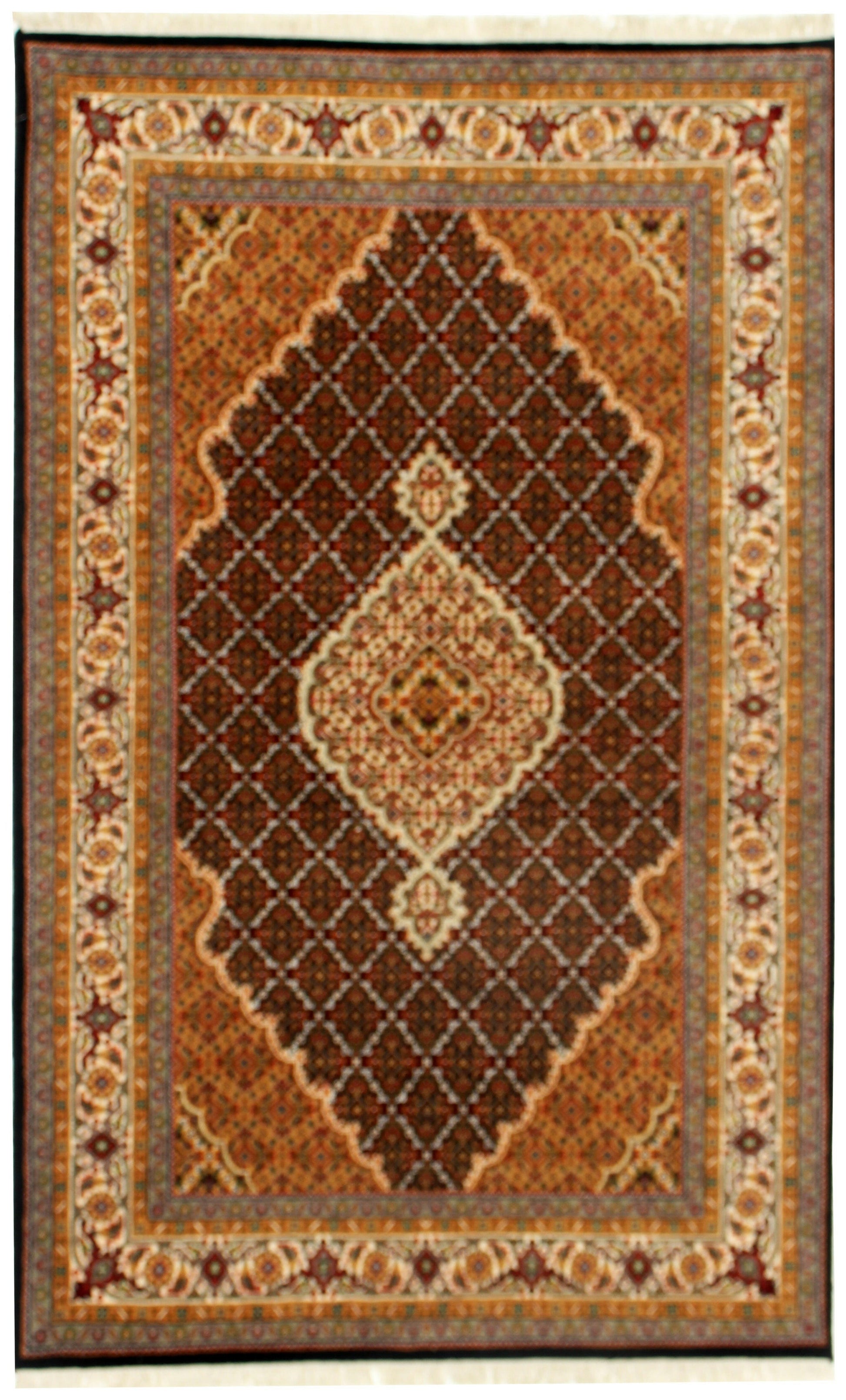 Traditional Heriz 5x8 Hand Knotted Wool Rug – Brown, Rust, Ivory & Gold Medallion Design.
