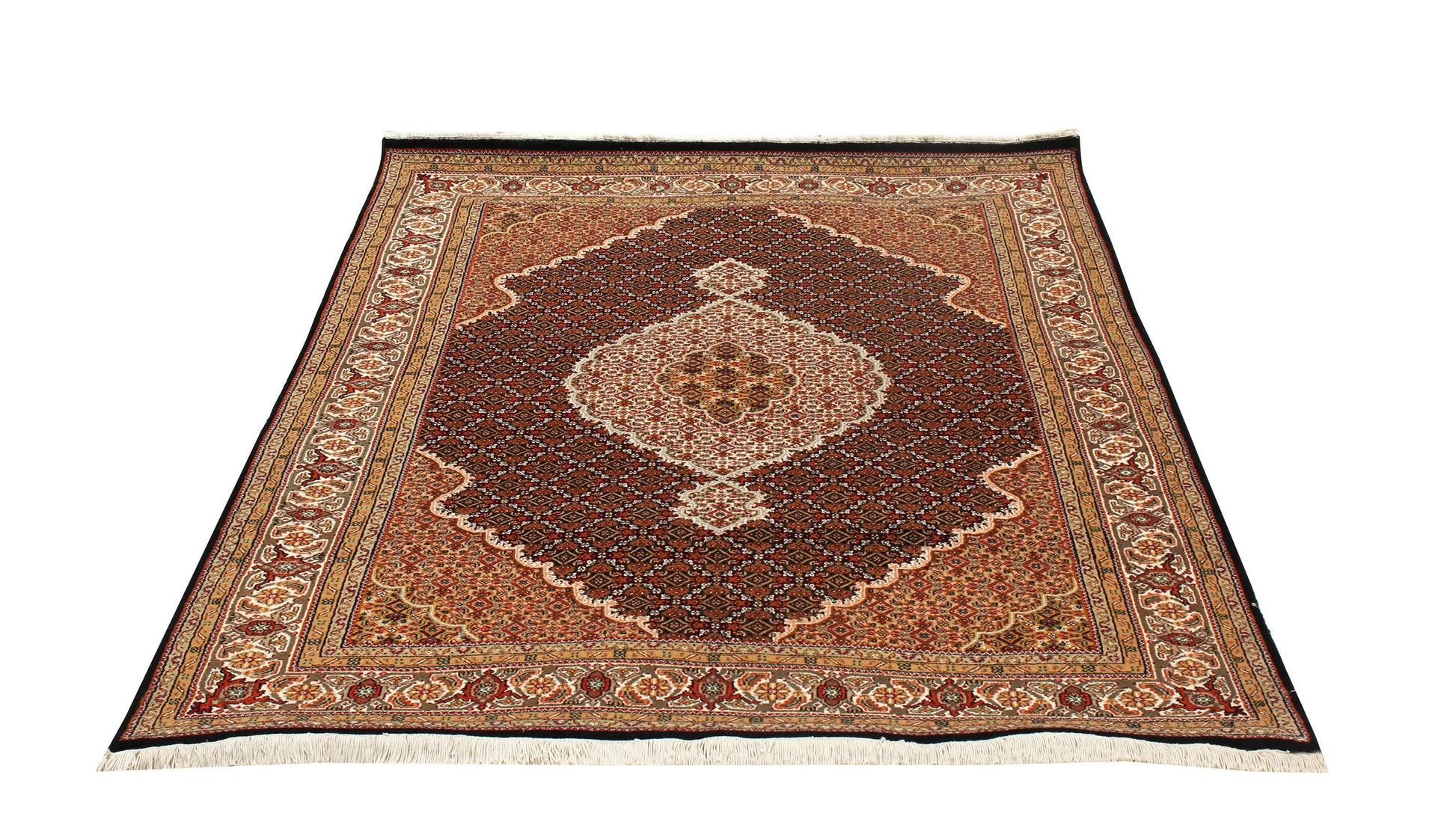 Traditional Heriz Fine Hand-Knotted Wool Rug 6x9 & 6x10 – Ivory, Brown, Rust & Gold Medallion Design.