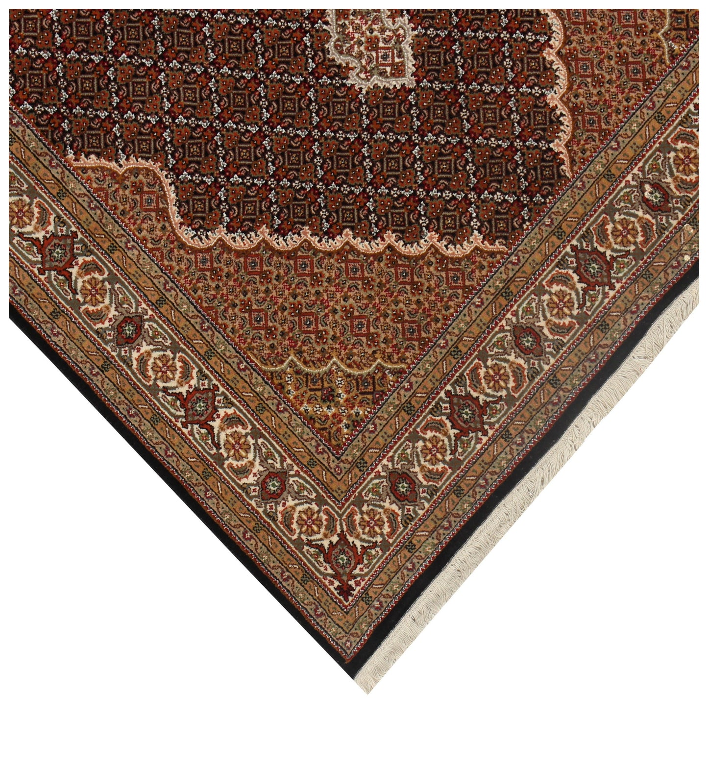 Traditional Heriz Fine Hand-Knotted Wool Rug 6x9 & 6x10 – Ivory, Brown, Rust & Gold Medallion Design.